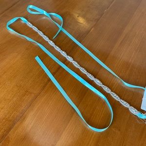 Silver and teal Blue thin Bridal Belt Rhinestone Bridal Bridesmaid